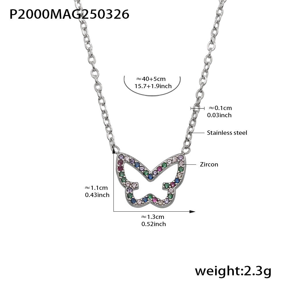 Wholesale Colorful zircon butterfly gentle necklace