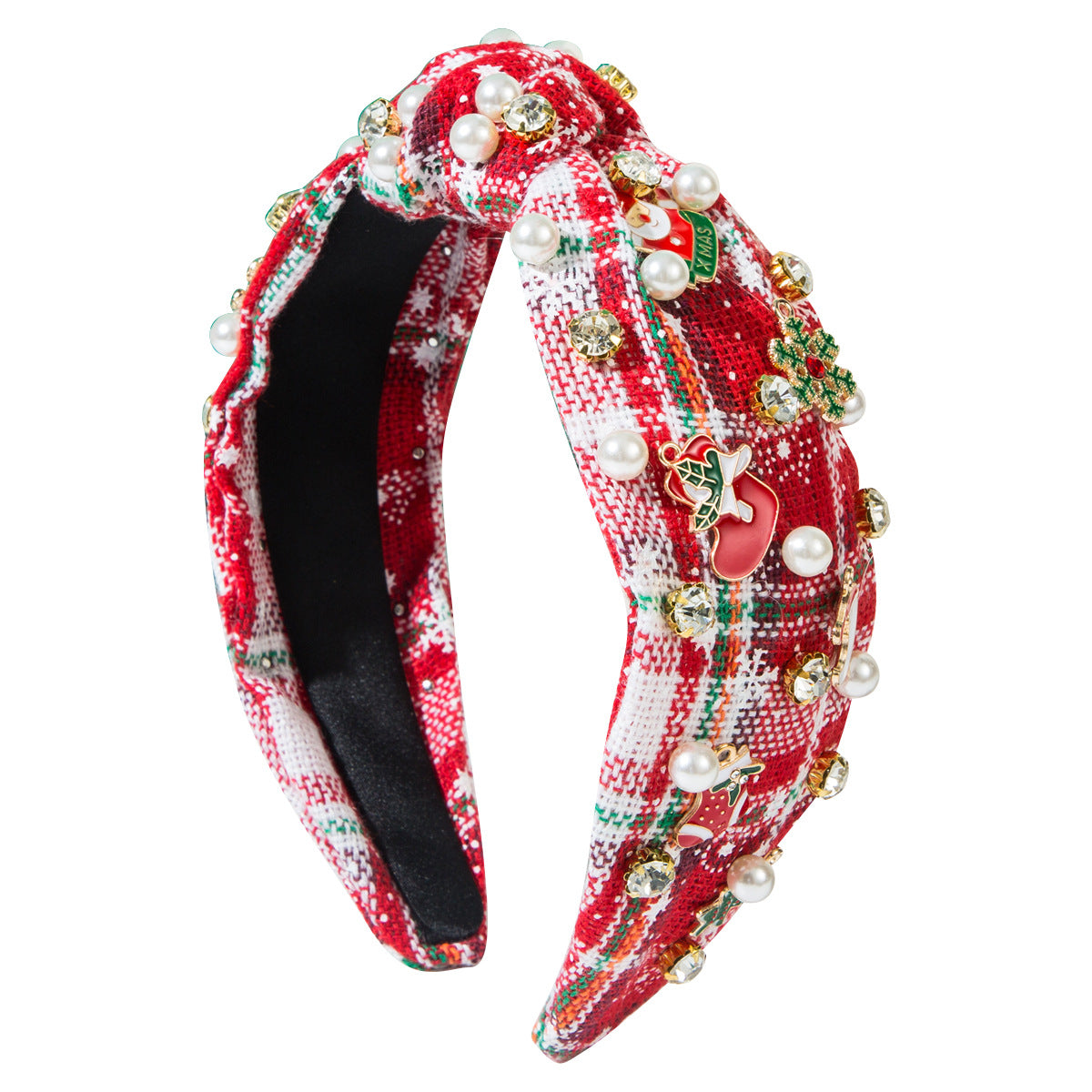 Wholesale Christmas Check Fabric Knotted with Small Scented Headbands