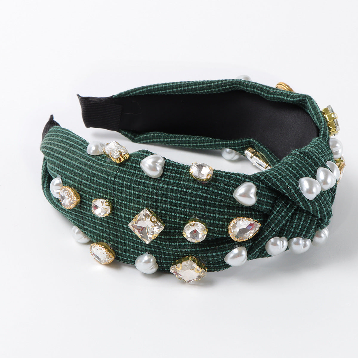 Wholesale Fabric Heart-shaped Imitation Pearl Knotted Hair Bands