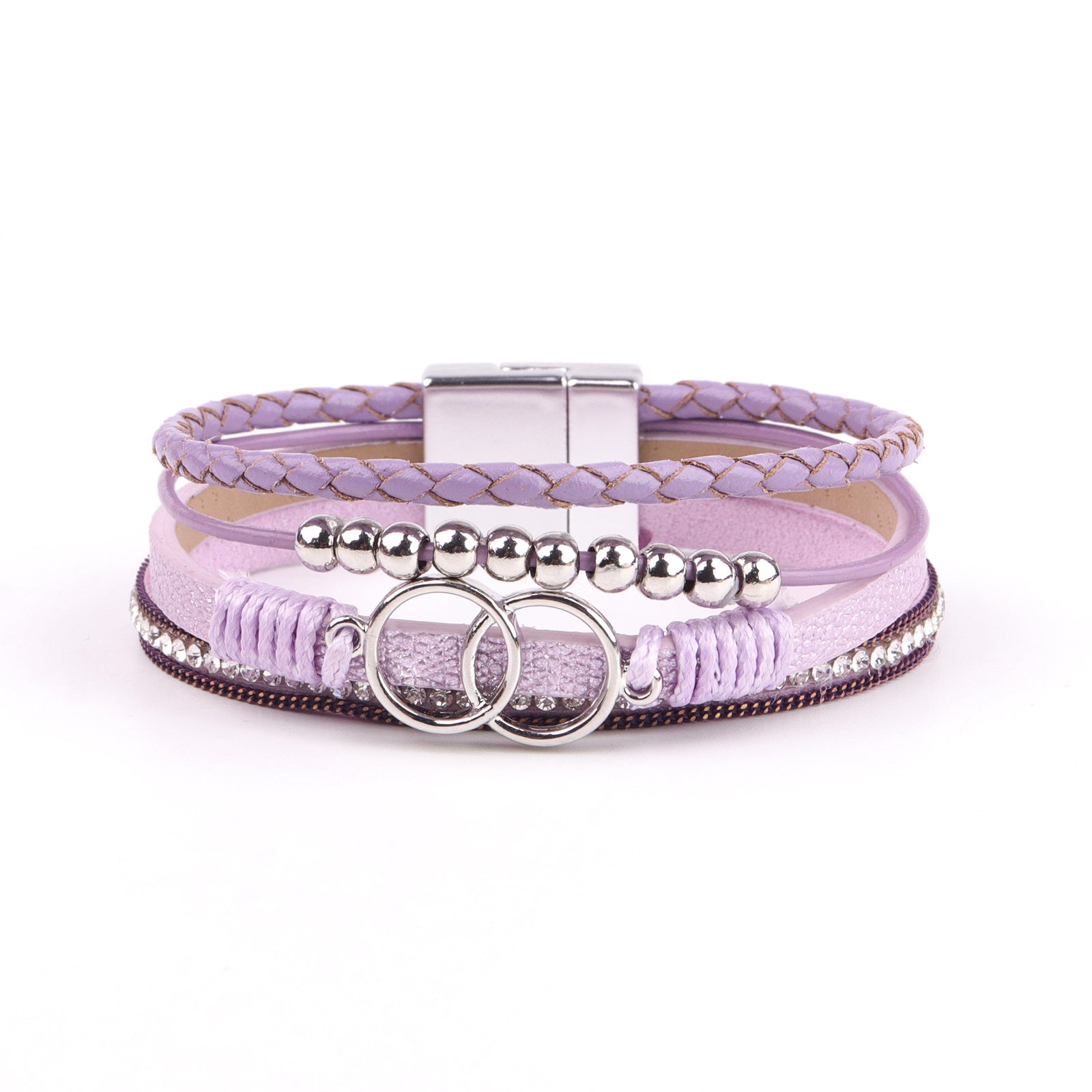 Wholesale Diamond Four Layer Braided Leather Bohemian Bracelet