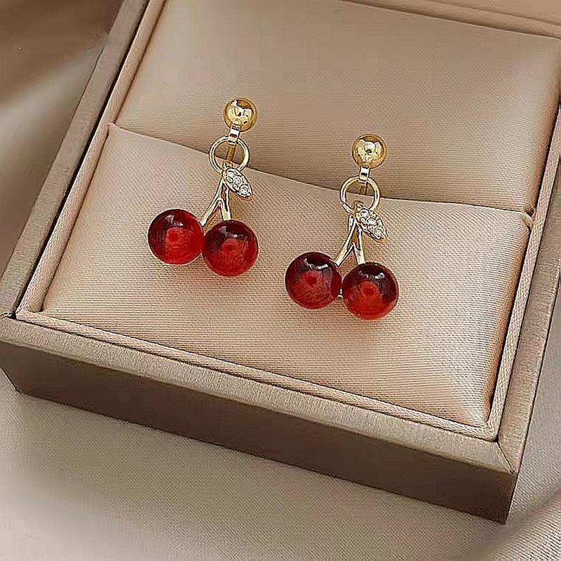 Wholesale 925 silver red cherry earrings