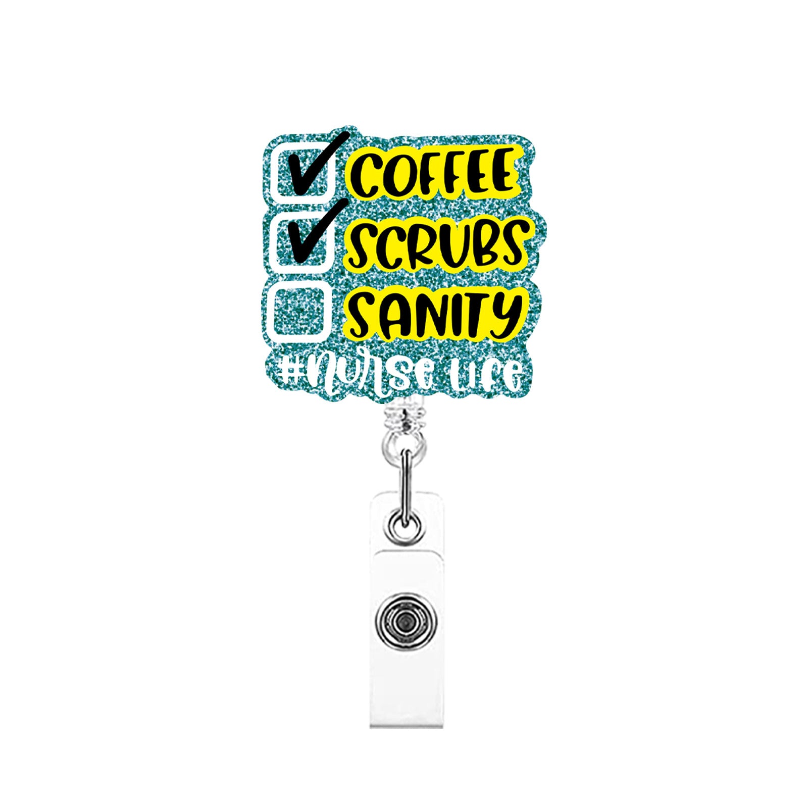 Wholesale acrylic glitter rotatable retractable badge scroll keychain