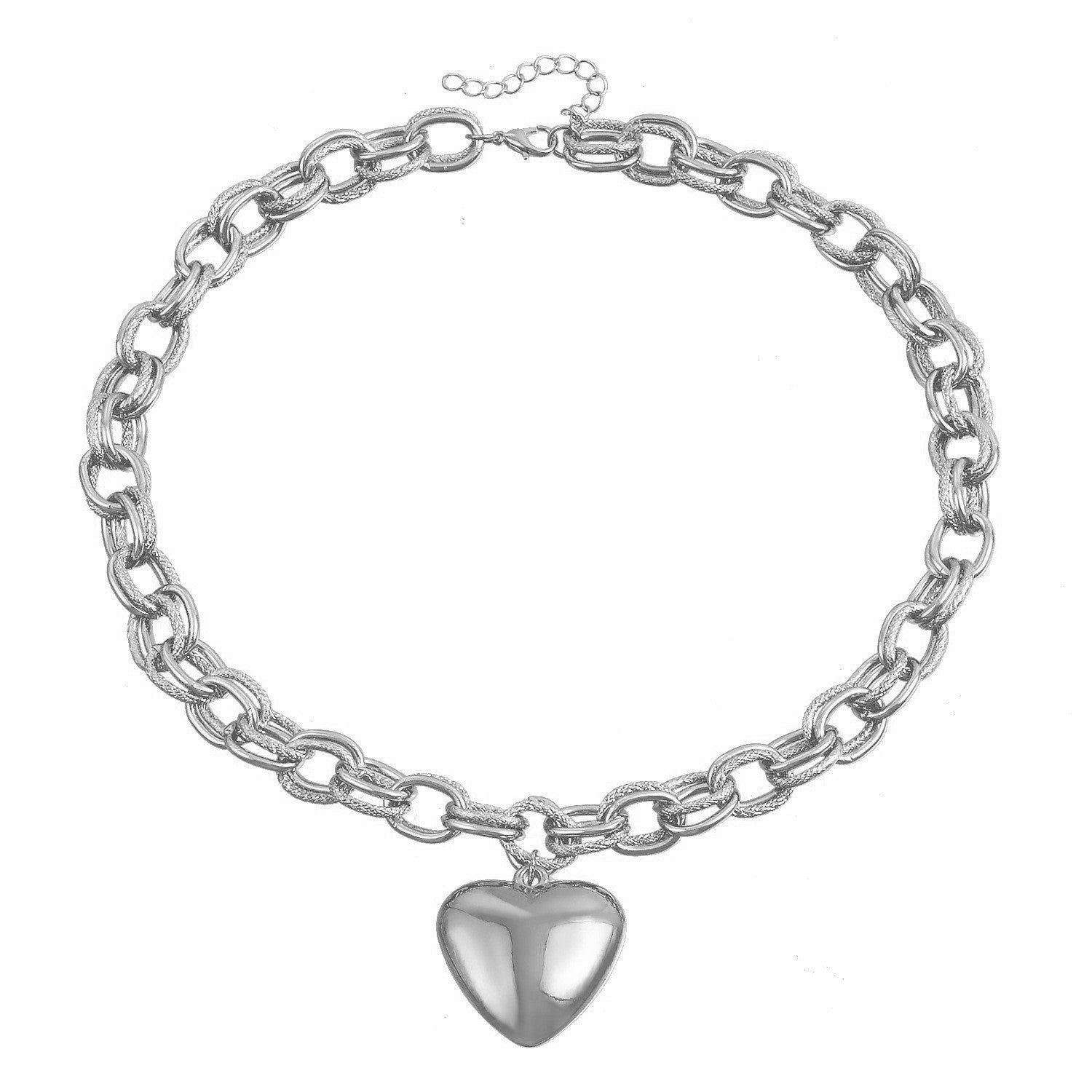 Wholesale Hollow Out Thick O-shaped Chain Large Peach Heart Pendant Alloy Necklace