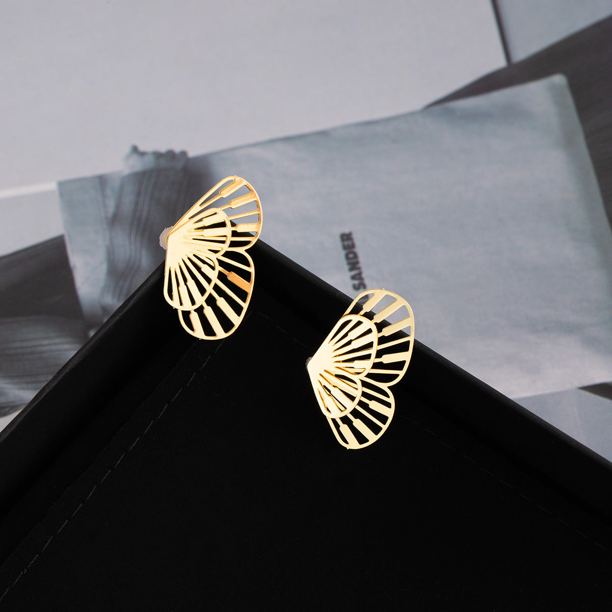 Wholesale Silver Needle Metal Style Hollow Fan Shape Butterfly Earrings