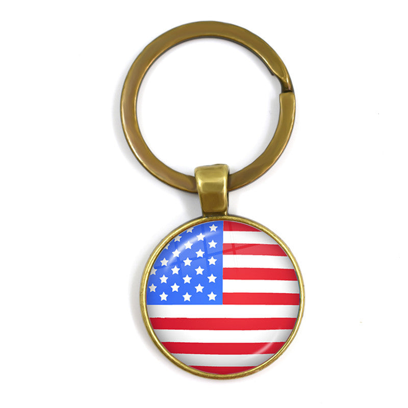 Wholesale Zinc Alloy National Flag Time Gem Keychain
