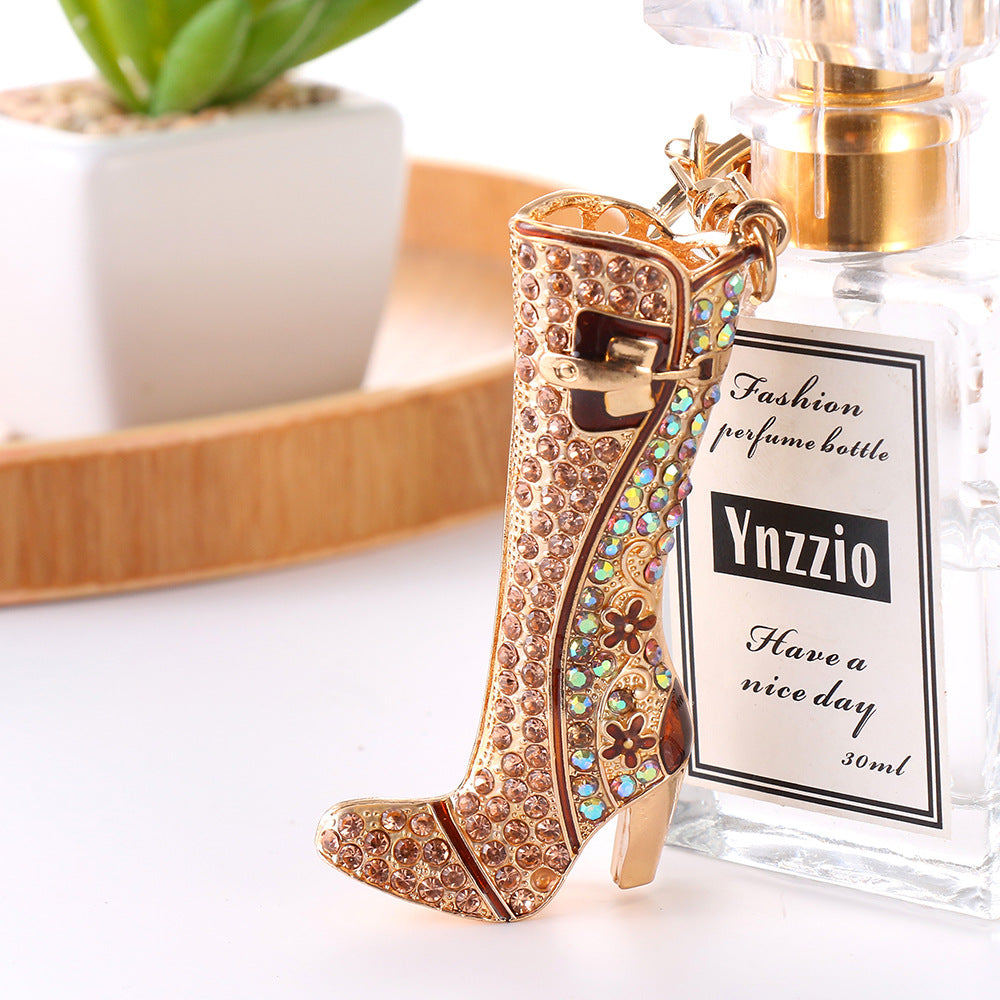 Wholesale Creative Long Boots with Metal Inlaid Diamond Keychain