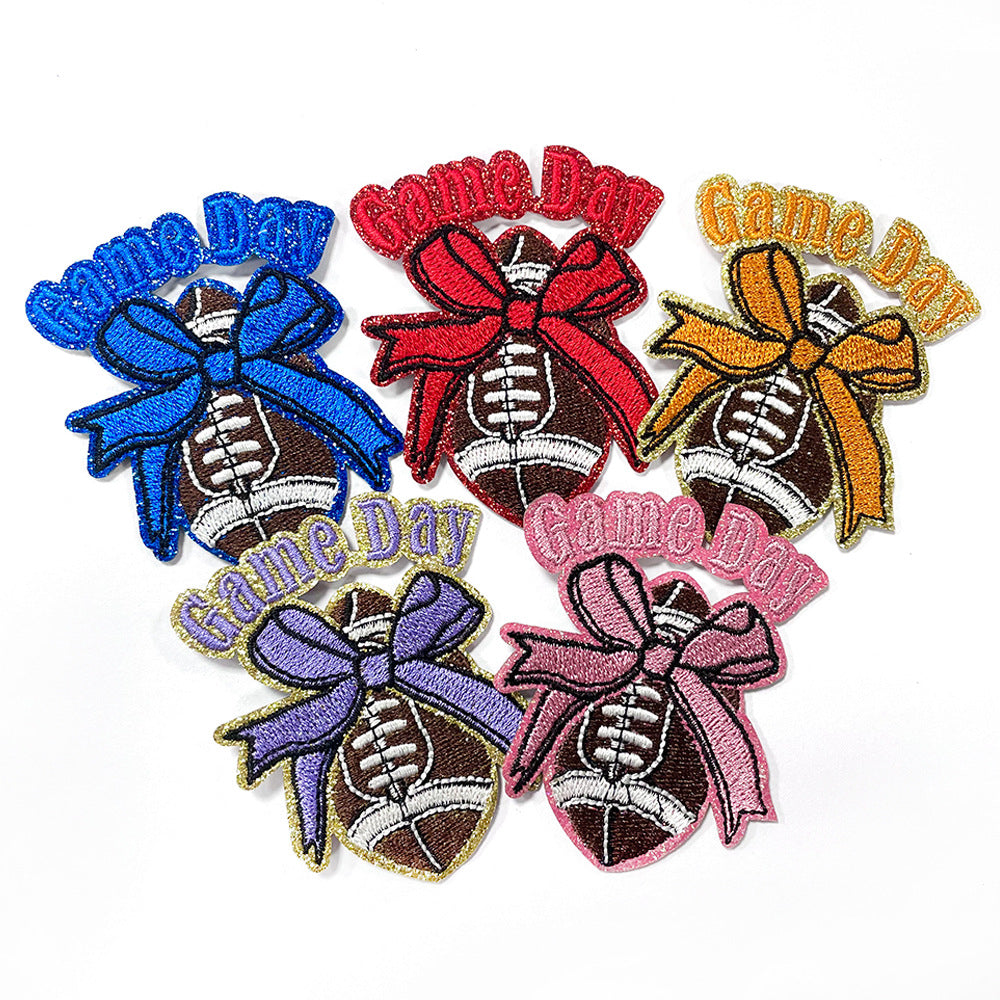 Wholesale Chic Gameday Football Embroidered Patch With Olive Ball Design Iron On DIY Fashion Accessory