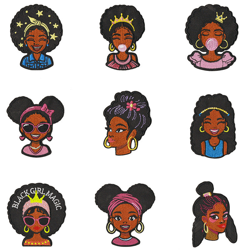 Wholesale 9 Pack Cartoon Black Character Embroidered Patches Iron On Badges For Coat DIY Craft Supply Fashion Accessory