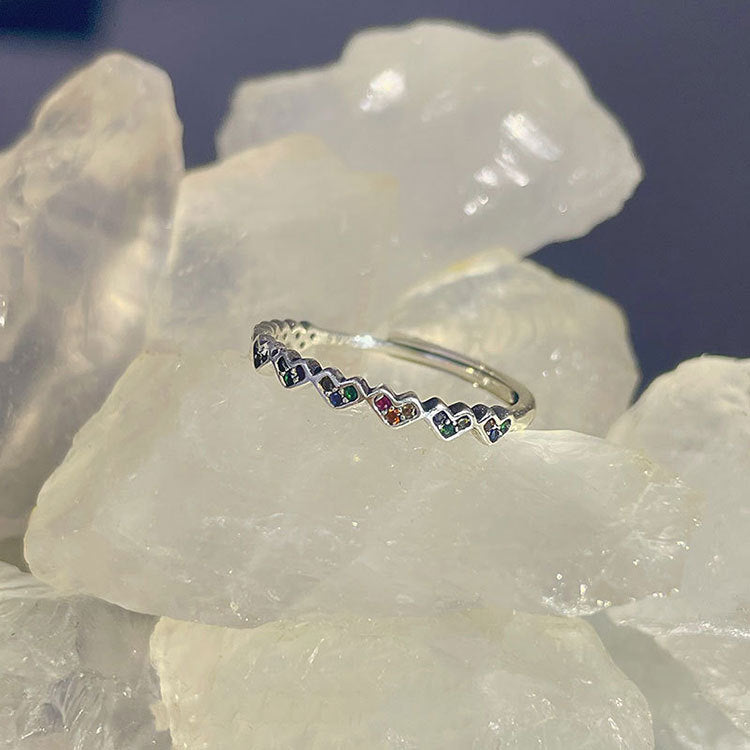 Wholesale 925 Sterling Silver Colorful Zircon Heart Opening Ring