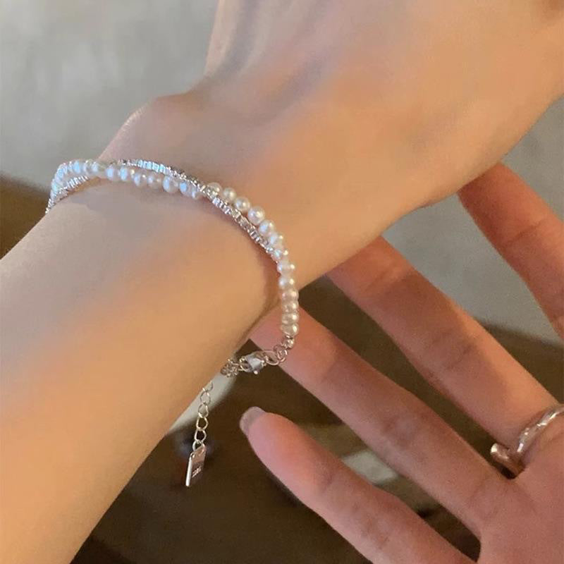 Wholesale Pearl and silver beads fashionable niche heavy industry bracelet