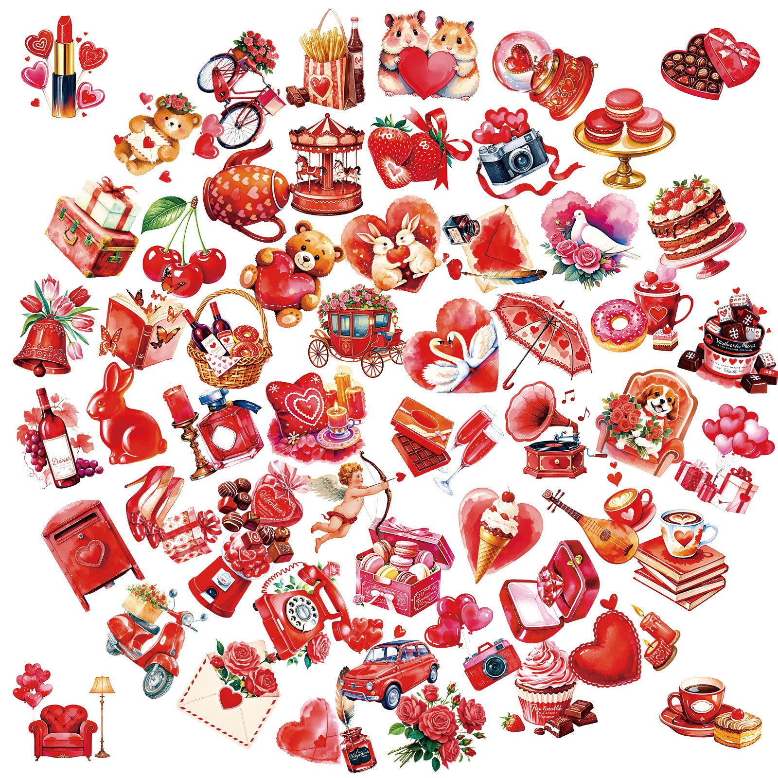 Wholesale 56pcs Red Cartoon Romantic Valentine' s Day Stickers
