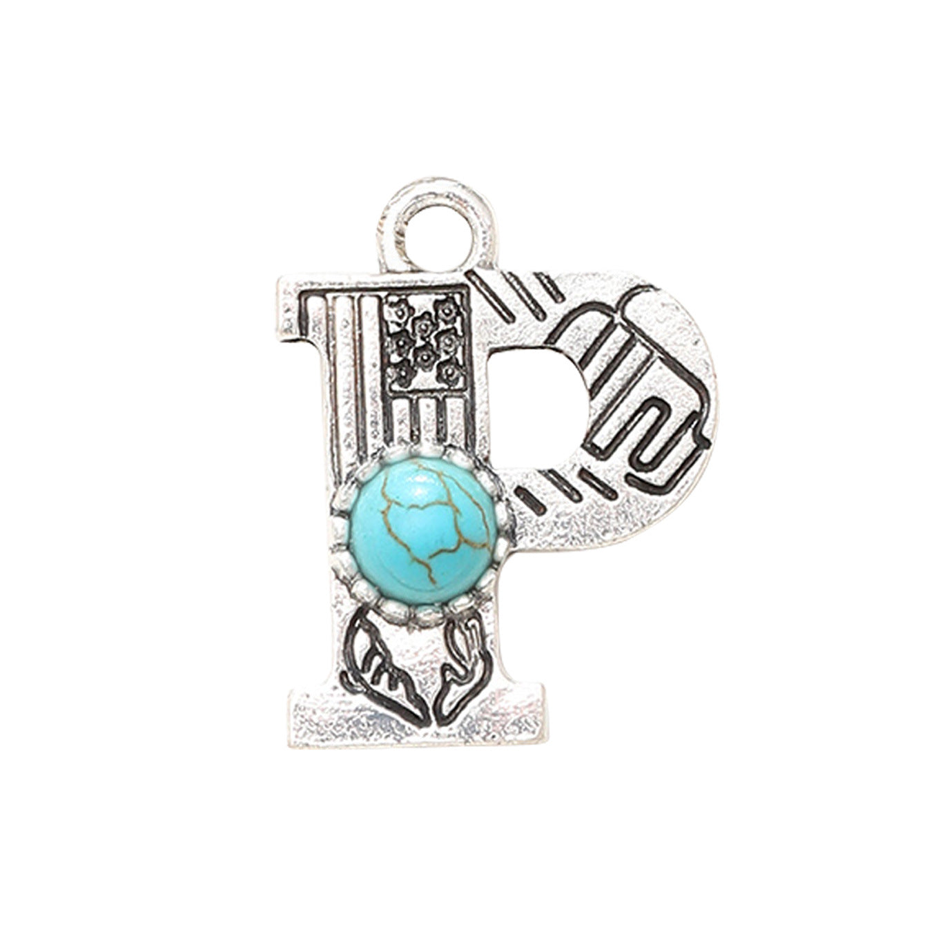 Wholesale of Western Wind Letter Natural Turquoise Alloy Letter Keychain Accessories