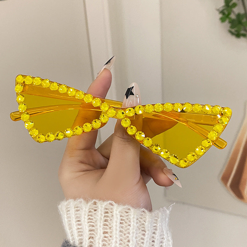 Wholesale Full Diamond Bow Colored Small Frame Birthday Letter Sunglasses