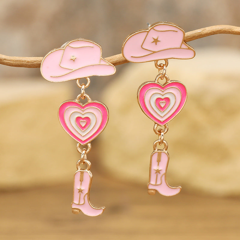Wholesale Western Cowboy Hats Boots Love Alloy Oil Drop Earrings