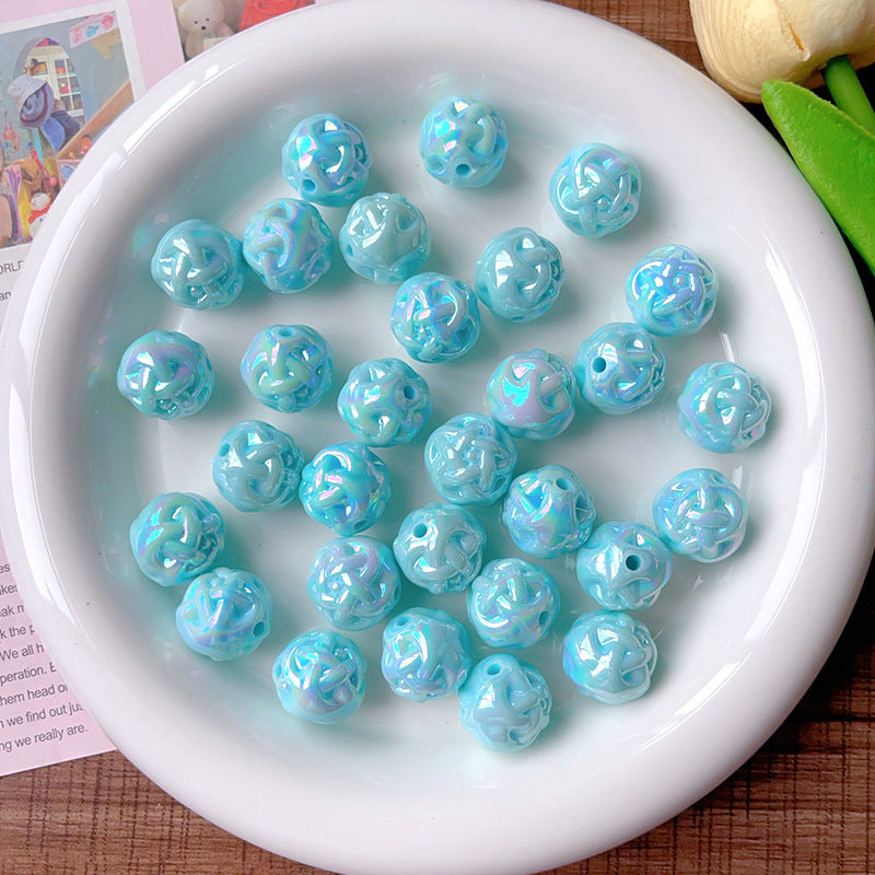 Wholesale 10pcs AB Color Plated Solid Color Wool Ball Straight Hole Acrylic Beads