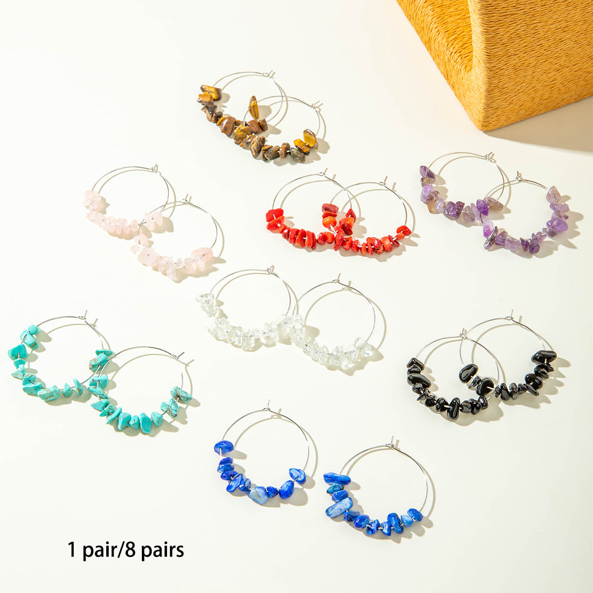 Wholesale  10pcs Versatile irregular crystal gravel Hoop Earrings