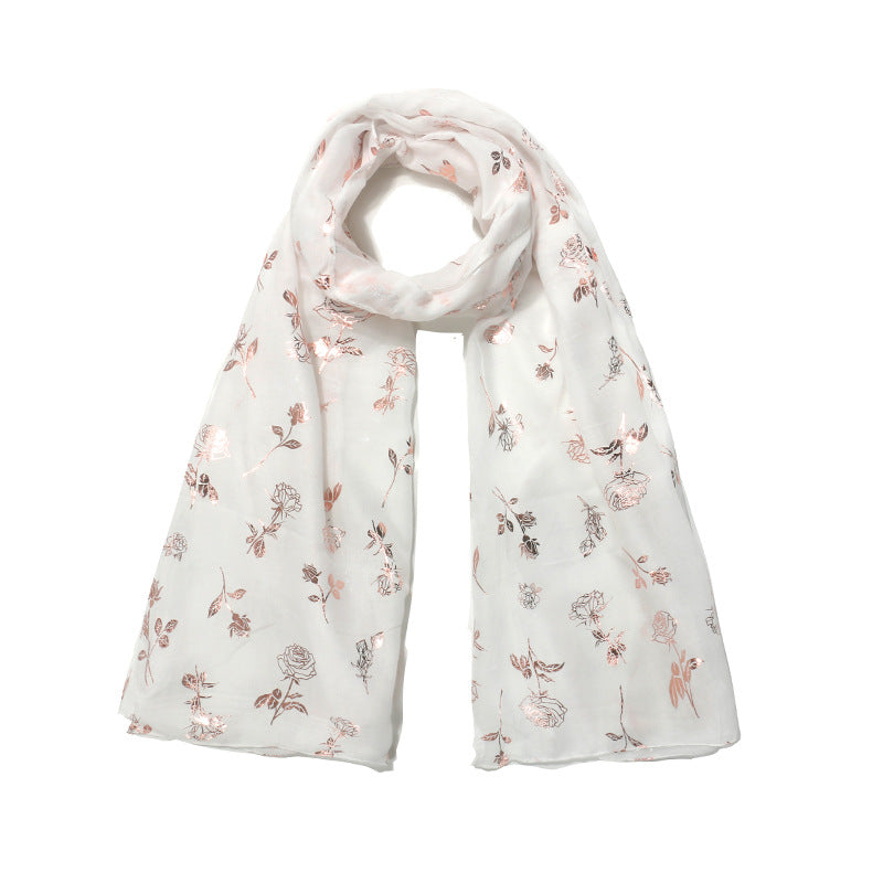 Wholesale Spring and Autumn New Shawl Muslim Gold-stamped Rose Foreign Trade Scarf