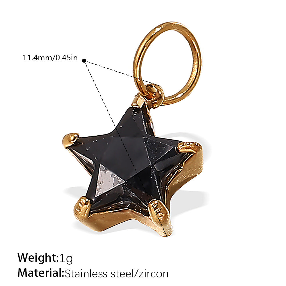 Wholesale Stainless steel 18K gold-plated geometric colorful gemstone rectangular star pendant necklace