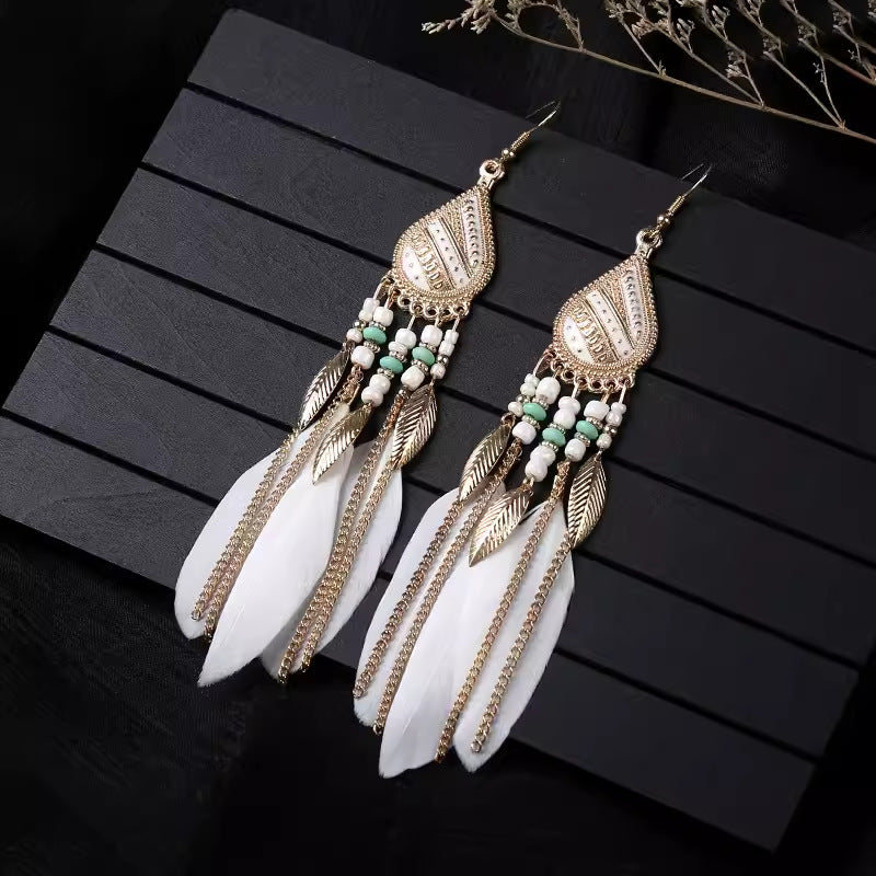 Wholesale Ethnic style super fairy high-end feather earrings