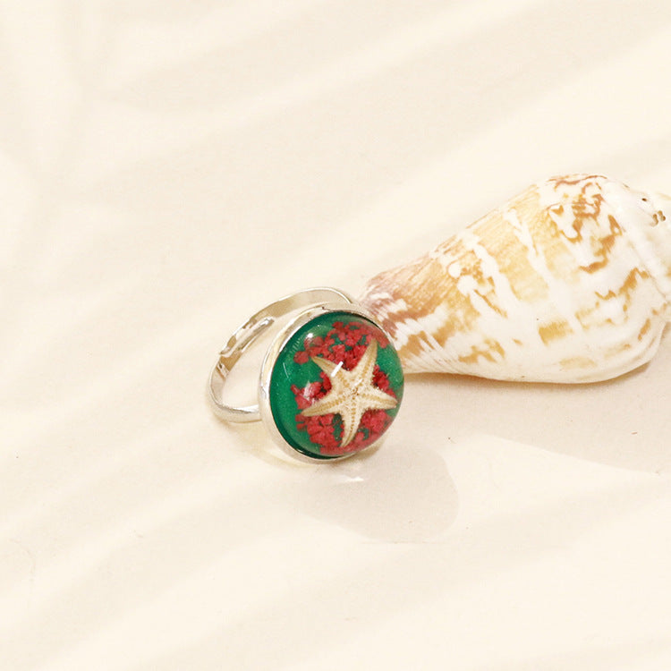 Wholesale 6pcs Starfish Amber Handmade Open Adjustable Ring