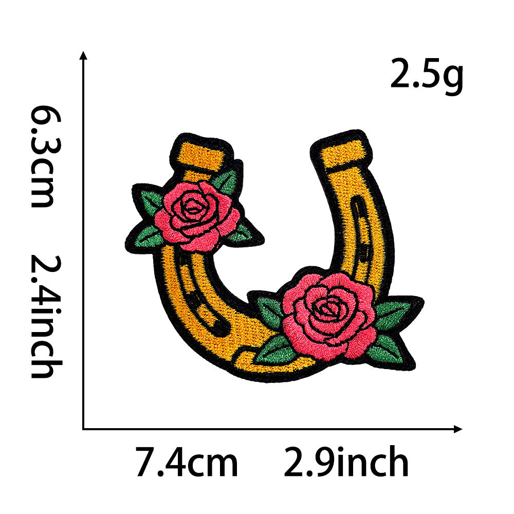 Wholesale American Retro Iron On Embroidered Patch Kentucky Derby Horseshoe Design For et DIY Accessory