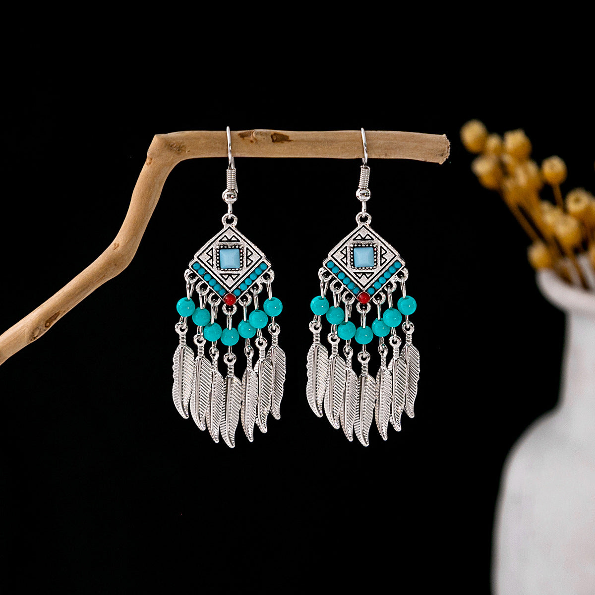 Wholesale Vintage Bohemian Tassel Turquoise Earrings