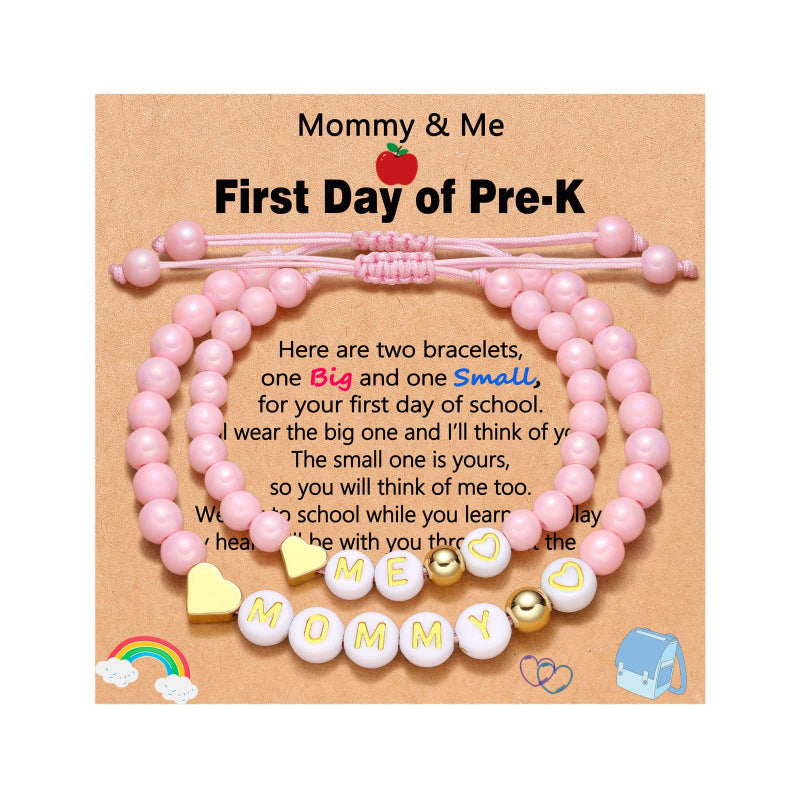 Wholesale  Mammy and Me Round English Spacer Pink Beads Adjustable  Bracelet