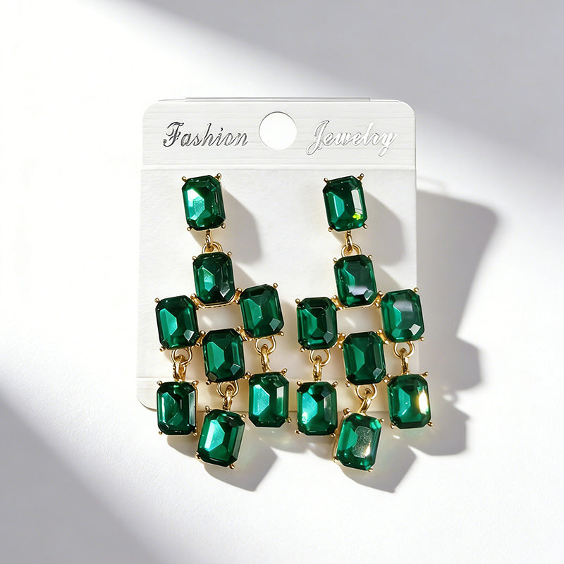 Wholesale Square rhinestone stud earrings 925 silver