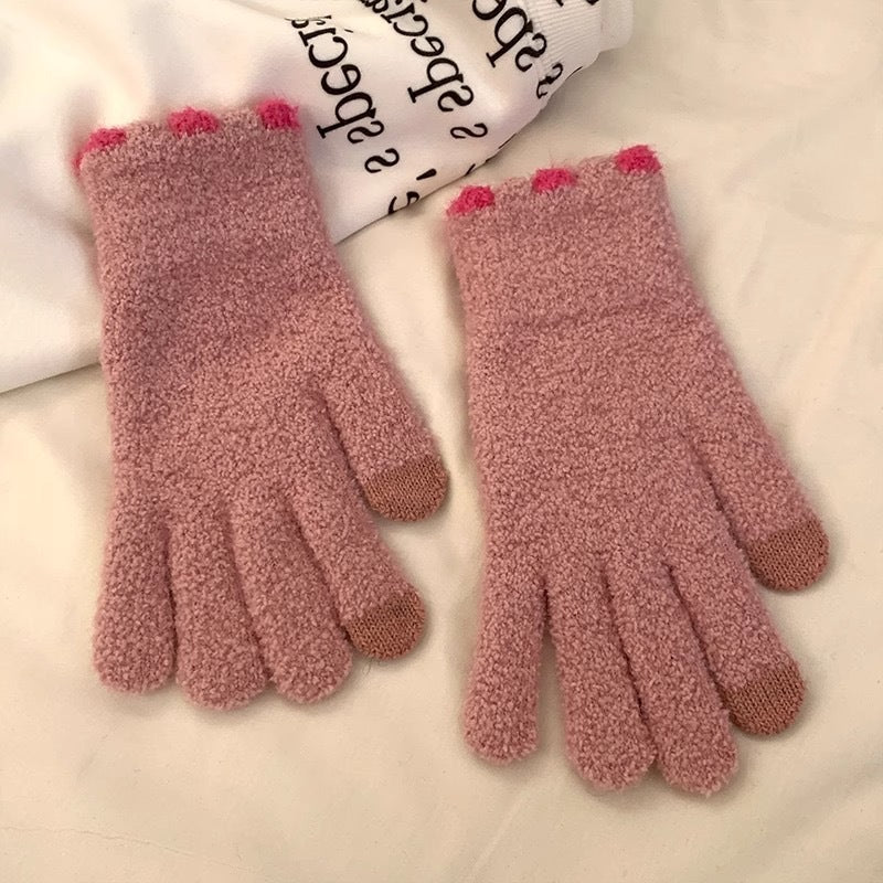 Wholesale Colorful Plush Fingerless Touch Screen Warm Winter Gloves