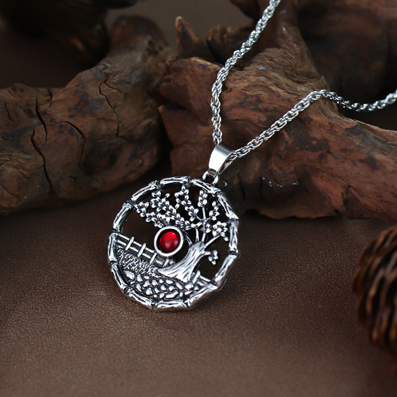 Wholesale Retro round hollowed out antique silver circle pendant necklace
