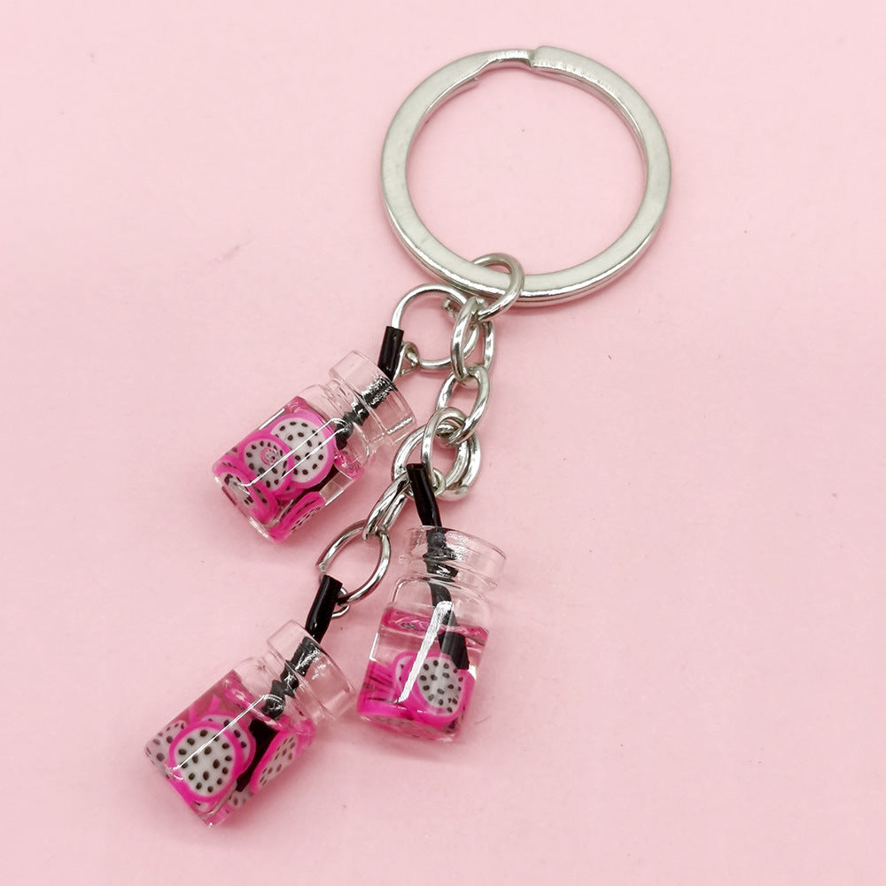 Wholesale Simulation Fruit Juice Keychain Small Glass Juice Cup Bag Key Small Pendant