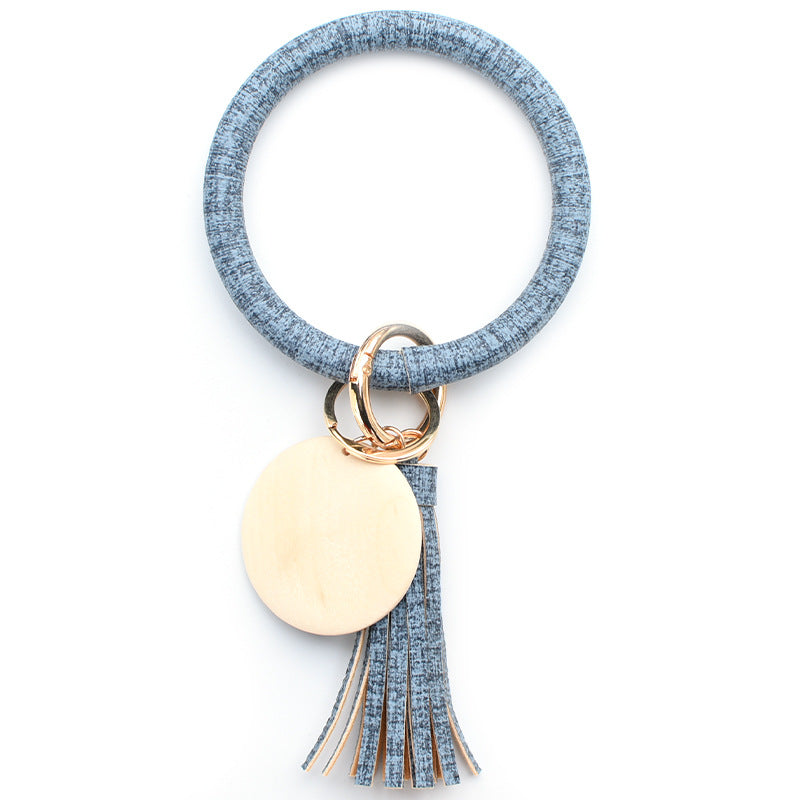 Wholesale Imitation Linen PU Leather Bracelet Keychain