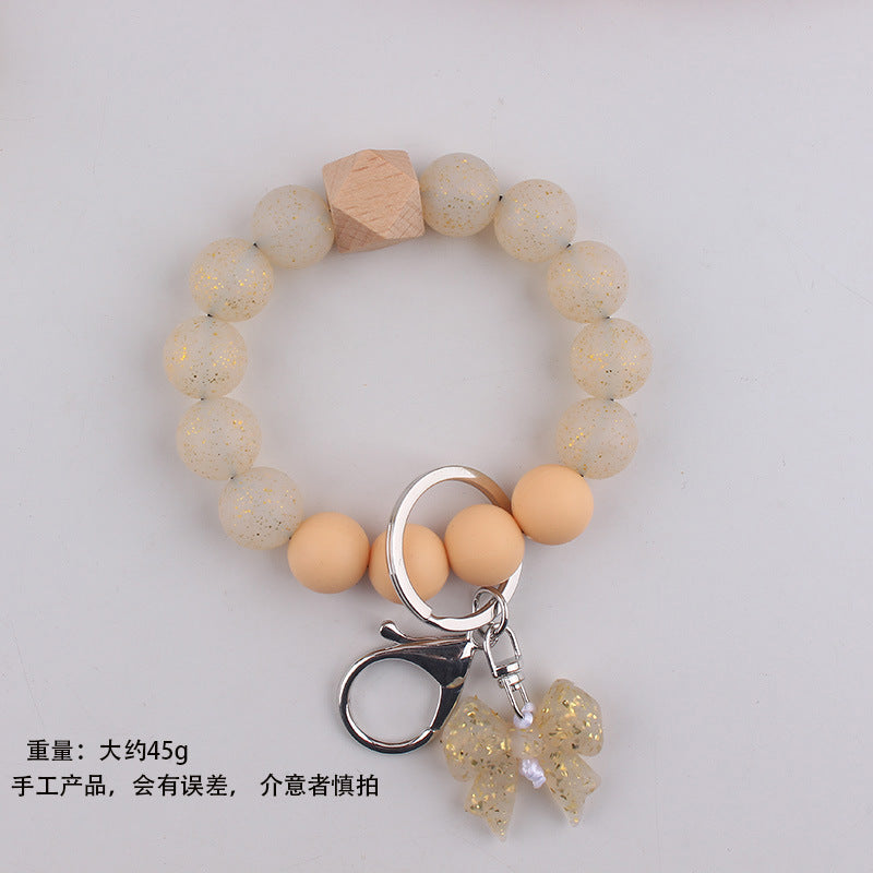Wholesale Bow Silicone Key Bracelet Colorful Silicone Beads Wristlet Keychain Pendant