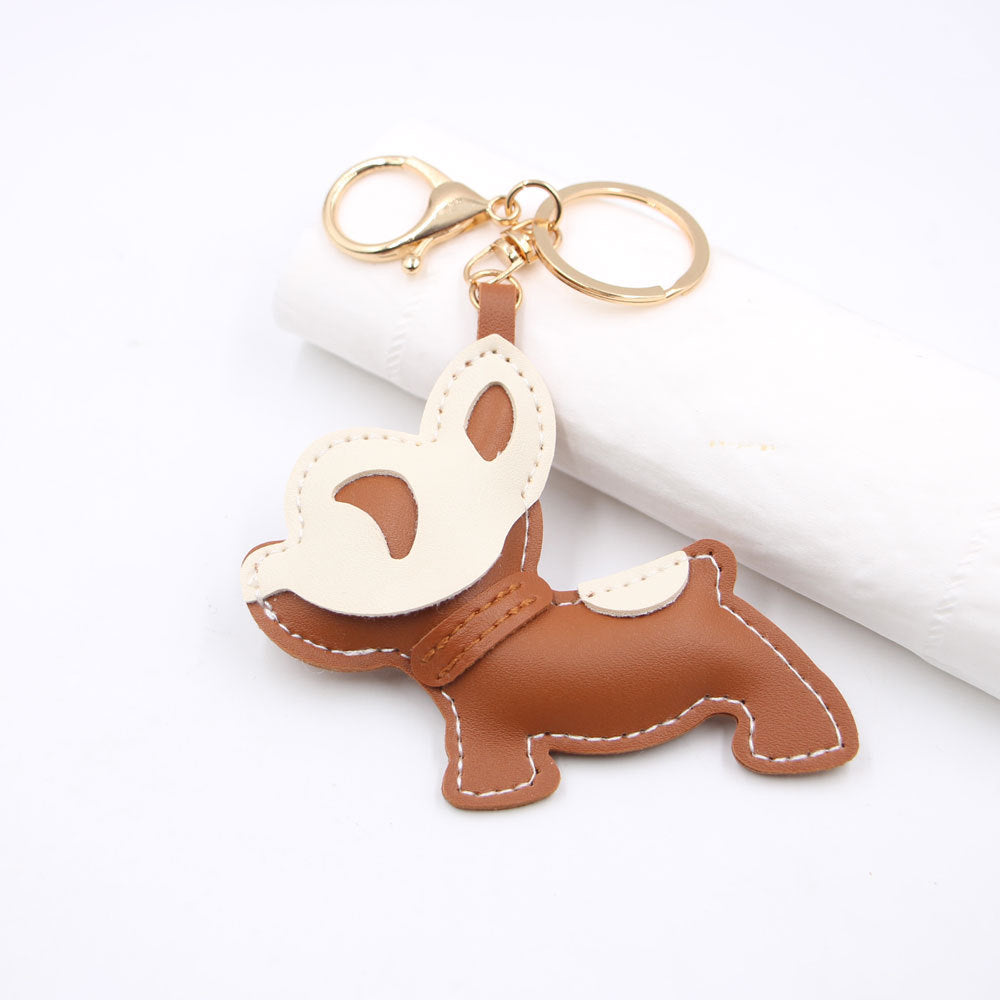 Wholesale Handmade French Bulldog Artificial Leather Keychain Bag Charm Pendant Decorative Accessory For Bags Keys Luggage