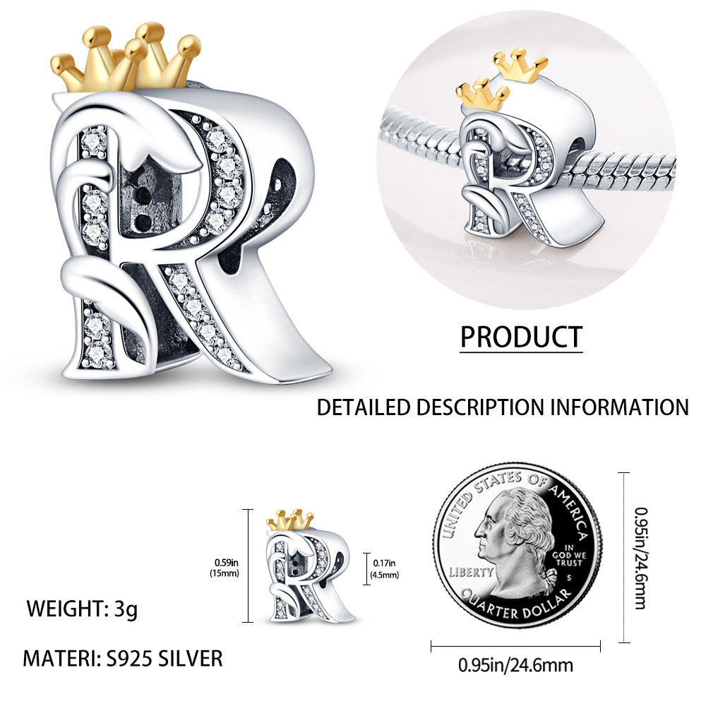 Wholesale Crown letters copper silver plated Charms