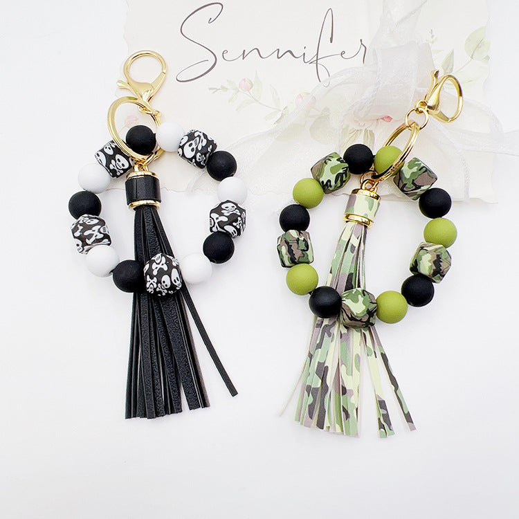 Wholesale Silicone octagonal rubber paint round bead keychain