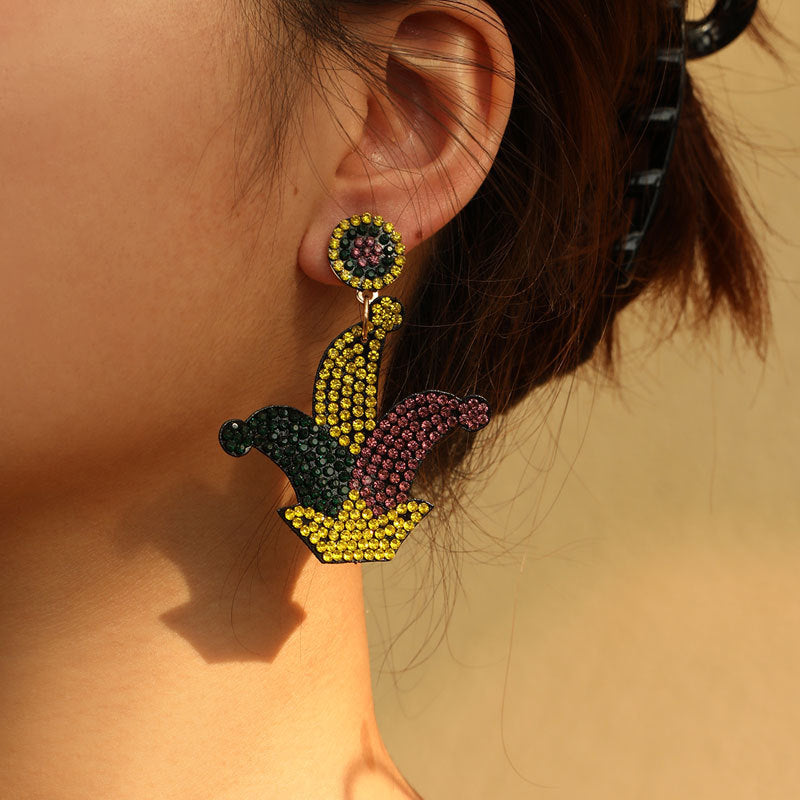Wholesale Music Carnival Earrings Super Flash Set Rhinestone Exaggerated Hand Earrings