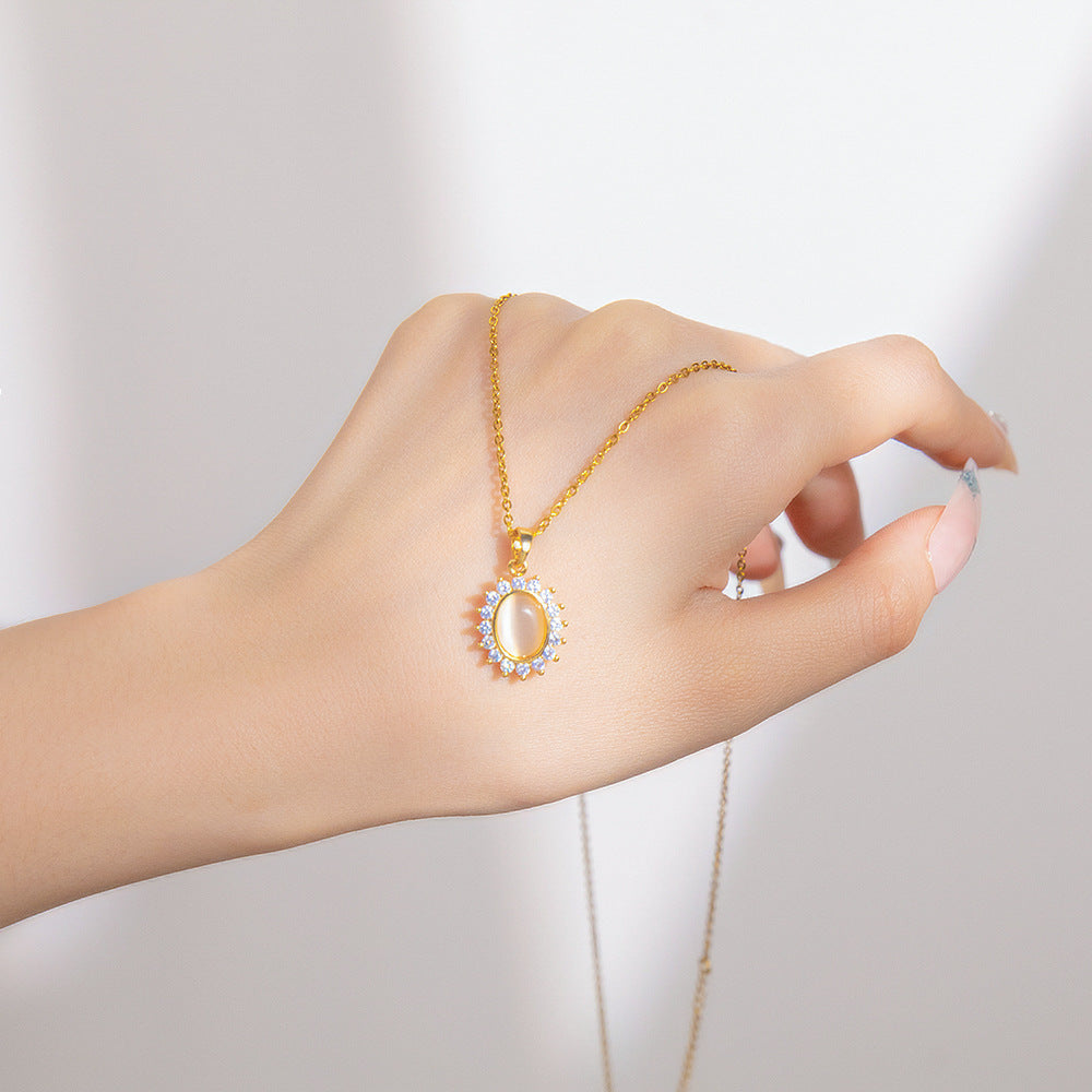 Collares colgantes de circón de circón de acero de flores ópalos al por mayor