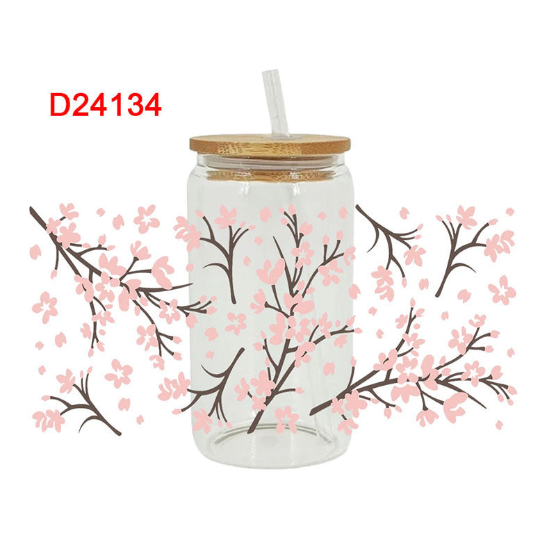 Wholesale Green Branches Leaves Flowers Branches 16oz Cup UV DTF Wraps