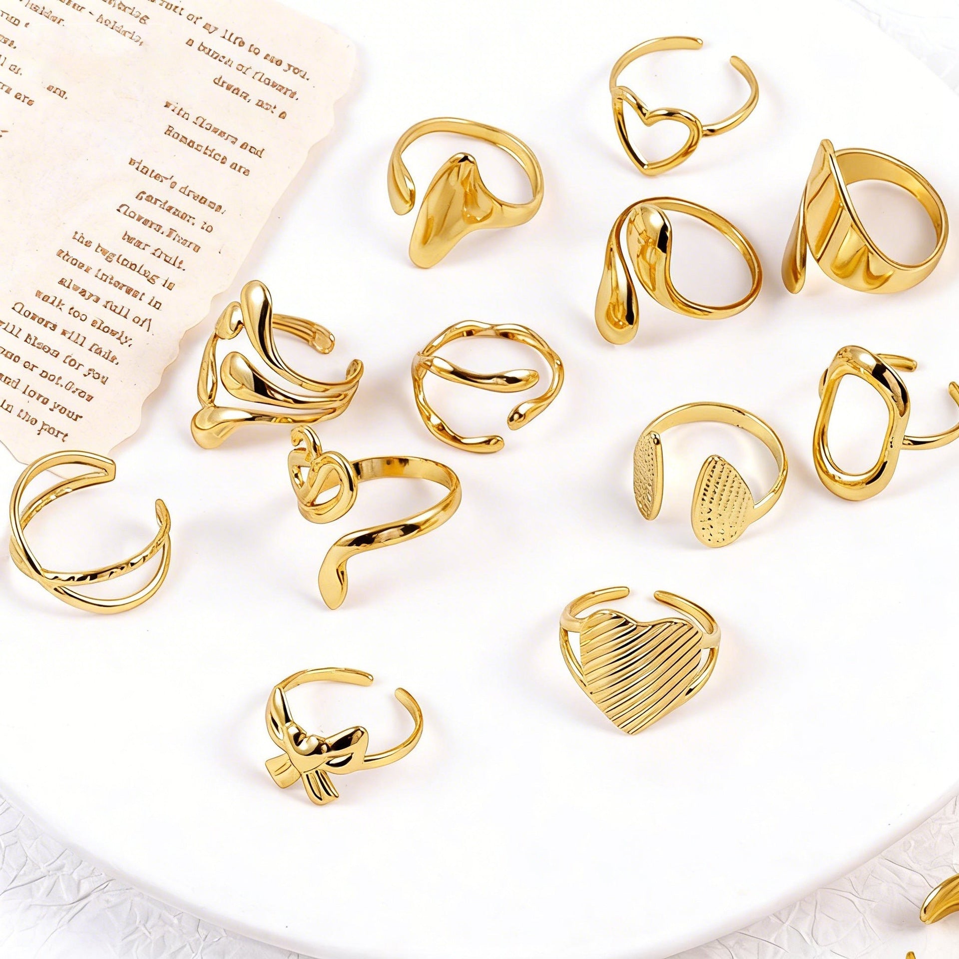 Wholesale 12pcs minimalist stainless steel hydraulic ring geometric ring