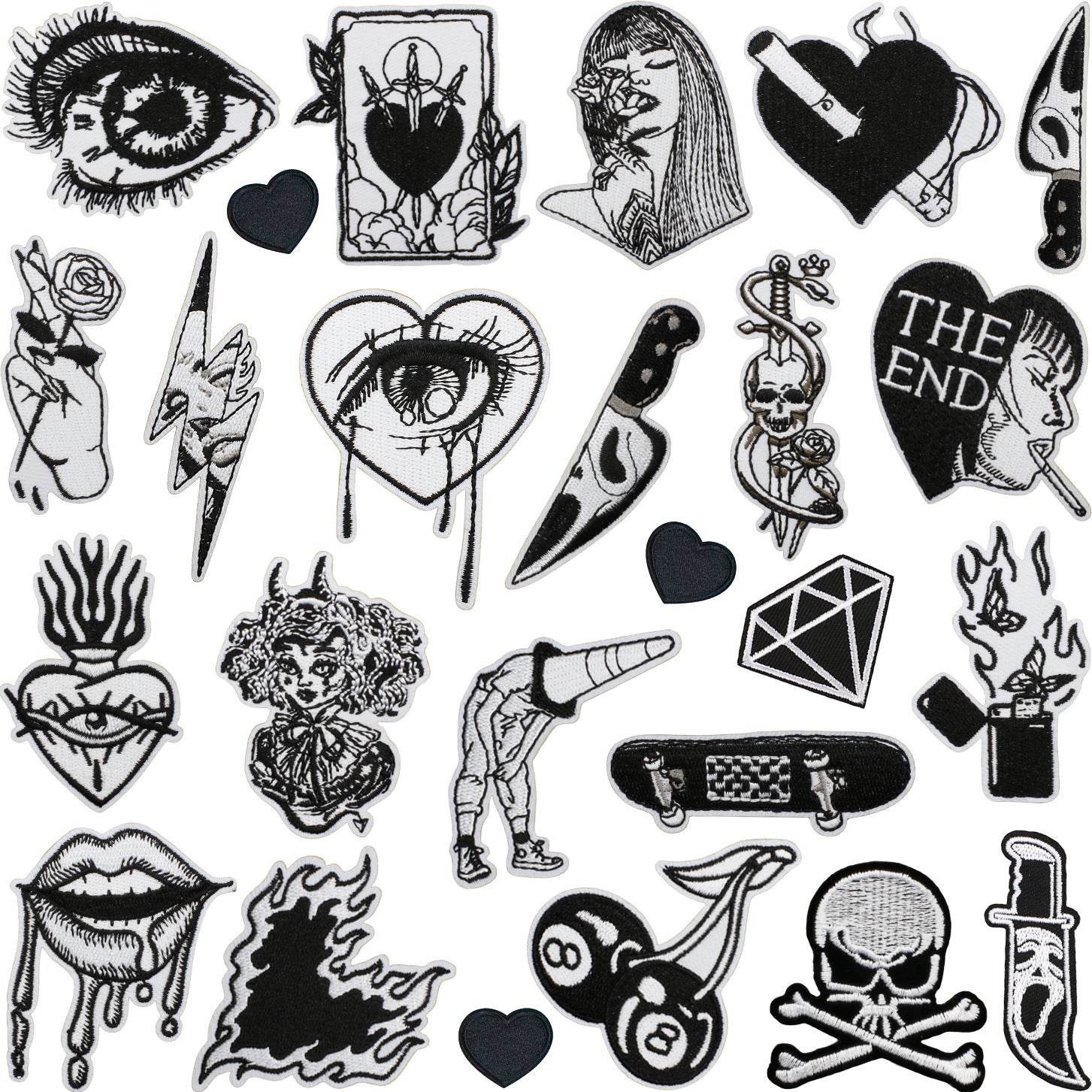 Wholesale Iron On Embroidered Patch Set Love Lips Lightning Black White Flowers Trendy Fashion Clothing Decoration Gift Resale