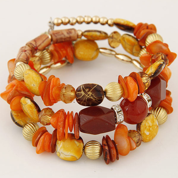 Wholesale Bohemian style vintage crystal stone turquoise agate beaded bracelet