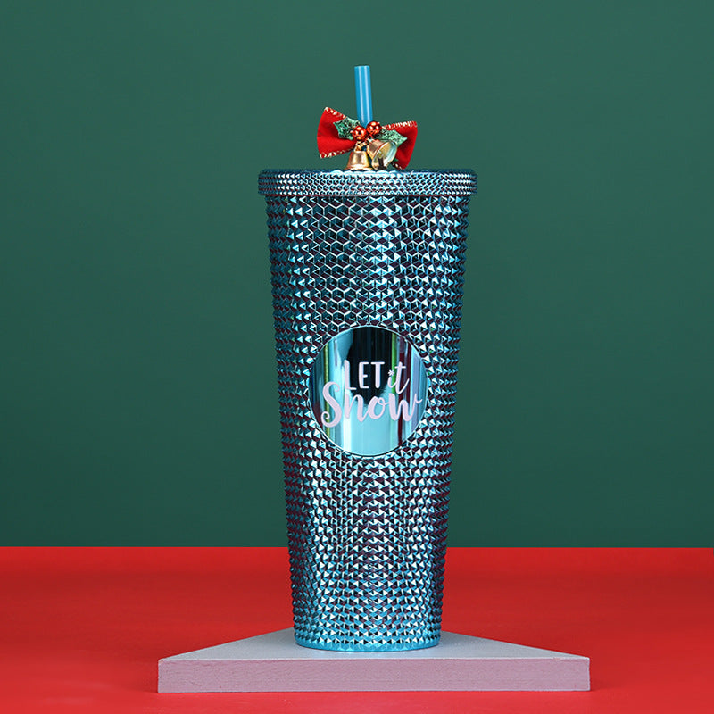 Wholesale 710ml Double Layer Plastic Suction Cup Durian Cup Tie Hand Cup Christmas Gradient Suction Cup