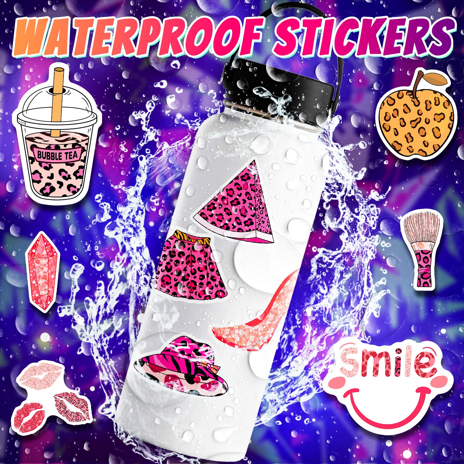 Wholesale 50pcs pink leopard print simple notebook luggage mobile phone photo decoration stickers leopard print dot stickers