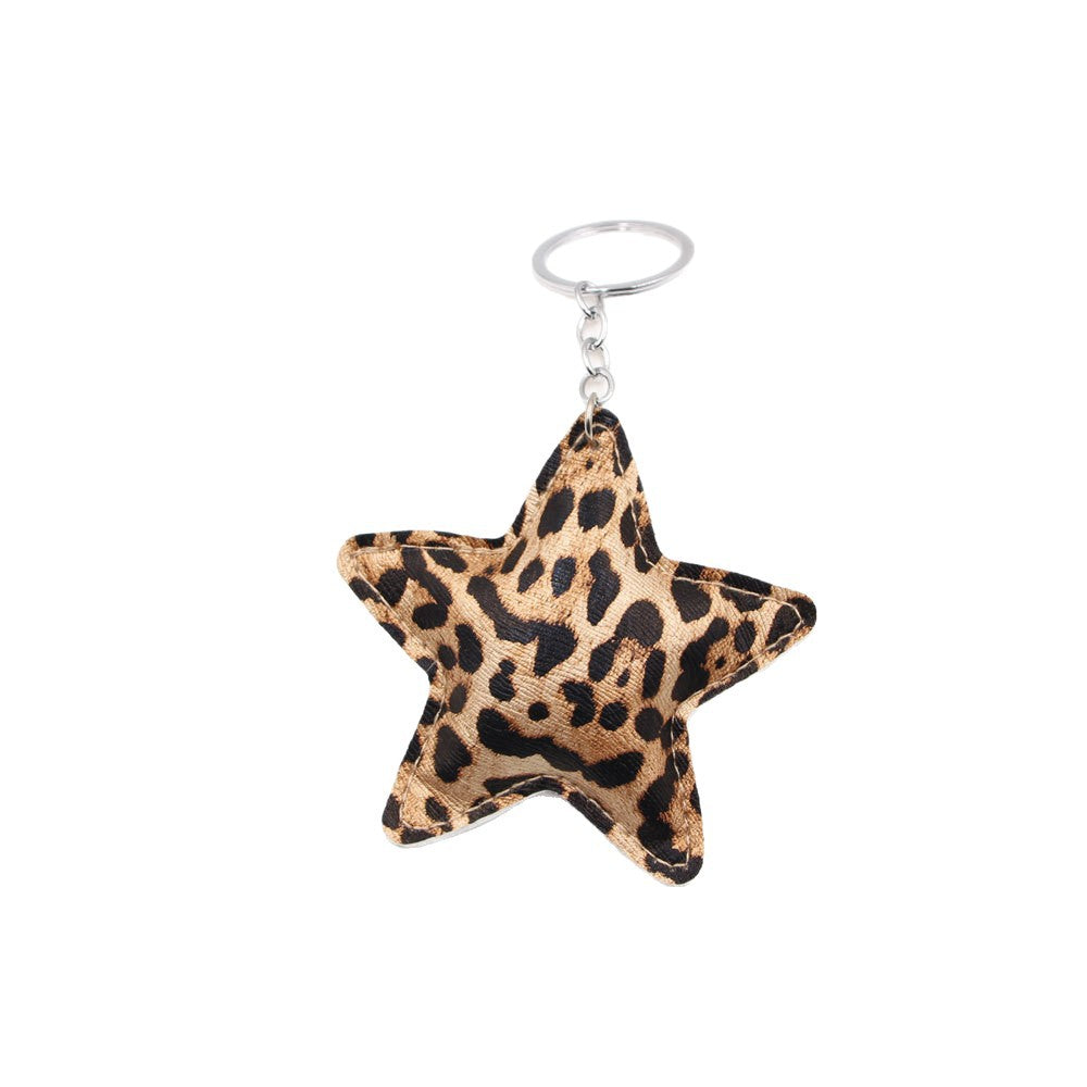 Wholesale Leopard Print Star Luggage Charm Keychain Champagne Gold Artificial Leather Chic Bag Charm For Boutique Resale