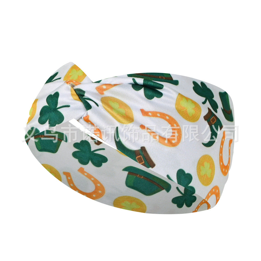 Wholesale St.  Patrick' s printed clover wide edge elastic headband
