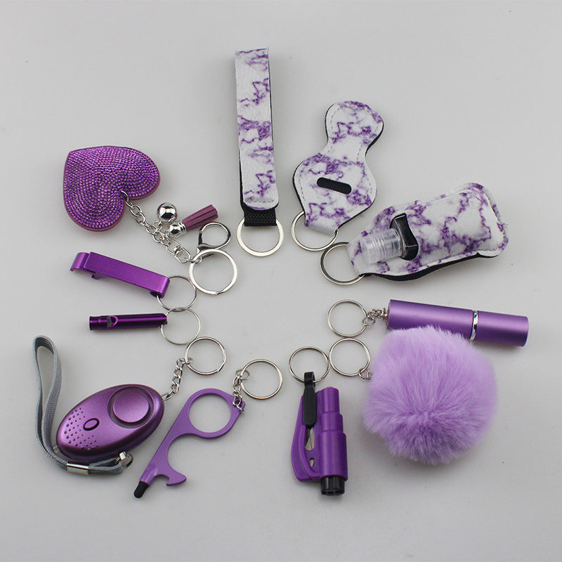 Wholesale Rhinestone Love Lipstick Set Bottle Opener Hair Ball Whistle Keychain Set