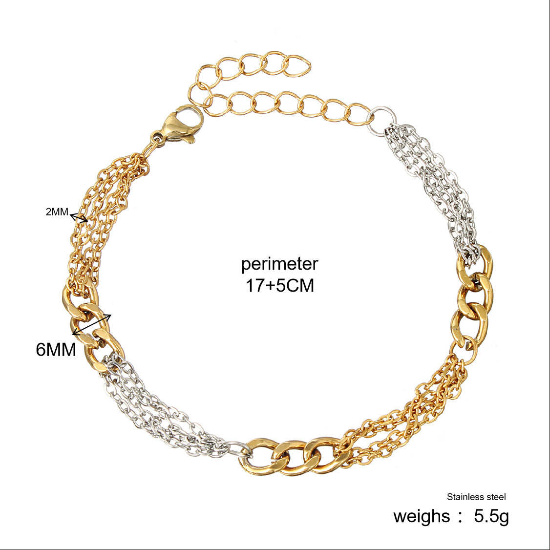 Wholesale Stainless Steel Gold Cuban Chain Three Piece Mixed Bracelet