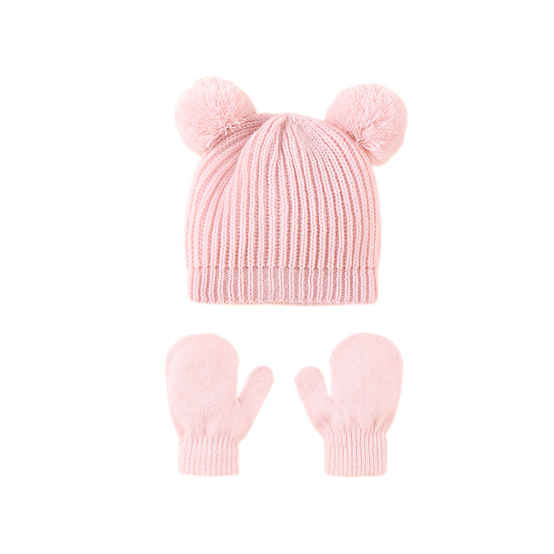Wholesale Children's Hat Knitted Hat Set Cute Double Ball Wool Polyester Baby Hat 10pcs