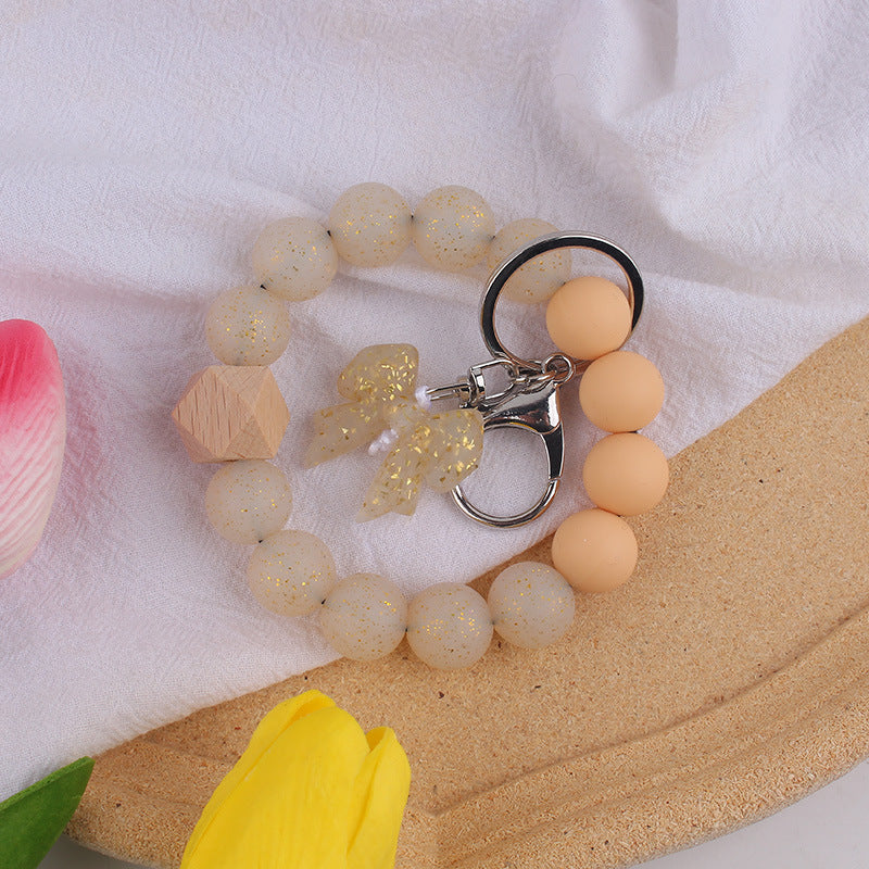 Wholesale Bow Silicone Key Bracelet Colorful Silicone Beads Wristlet Keychain Pendant